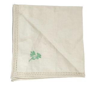 Linen handkerchief with Green flower Cream 11"